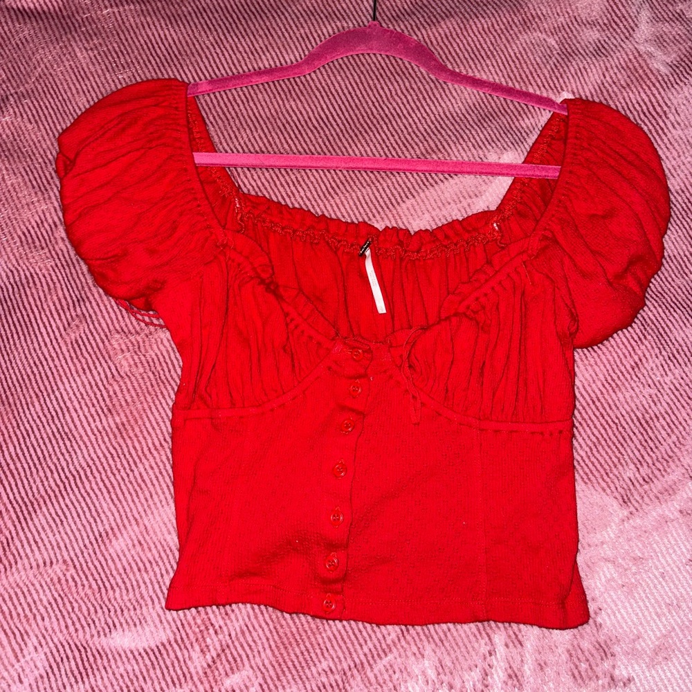 cute red puff sleeve top